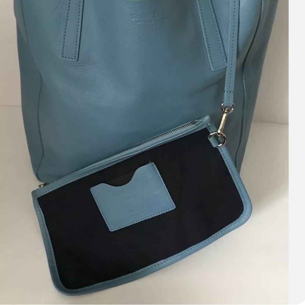 SHINOLA DETROIT MEDIUM SHOPPER TOTE DEMIN BLUE LEATHER RARE BEACH TRAVEL NEW - Picture 4 of 11
